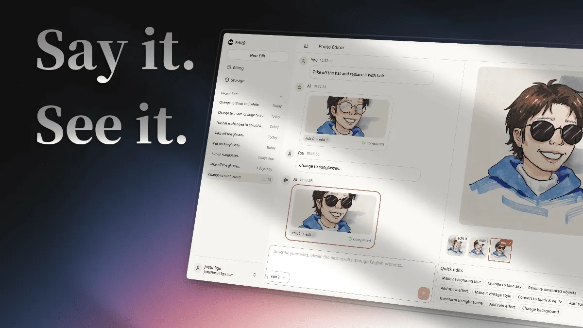 Edit0 - Say it. See it. | AI-powered Photo Editor